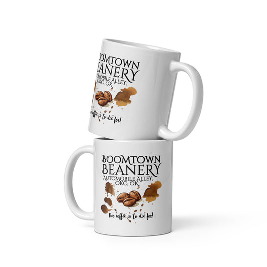 Boomtown Beanery glossy mug